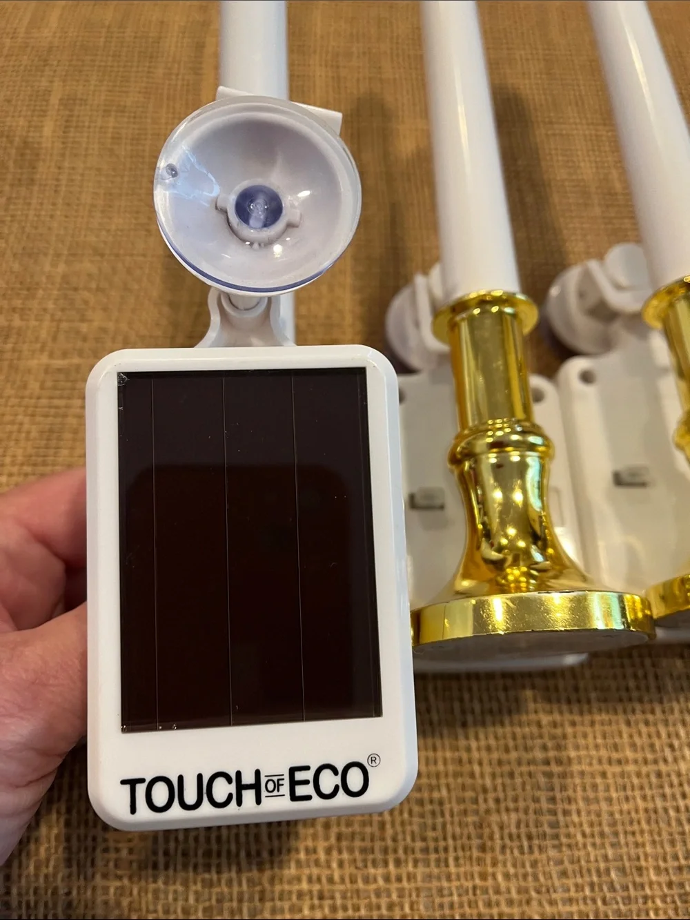 Set of 4 Battery Operated Solar Taper Candles with Gold Holders